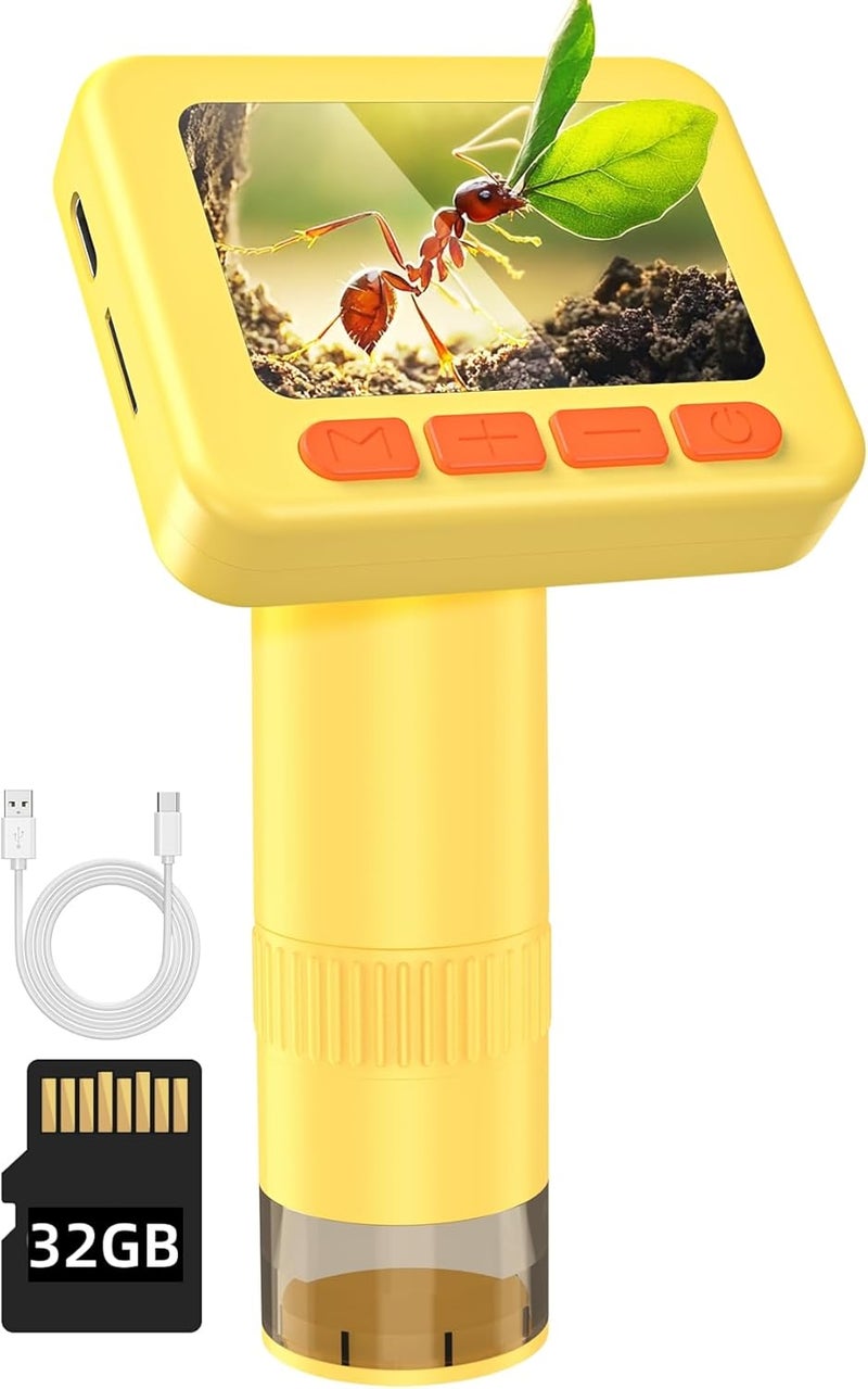 IMICHI Microscope for Kids 50X-1000X 2 inch IPS HD Screen, 32GB Storage Card, 1080P Video, 2-Hour Battery Life, Easy Carry, Slides Included - Perfect Science Kit Gift for Kids Ages 8-12 Yellow - Image 1